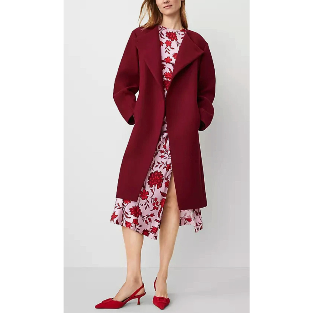 NEW ANN TAYLOR RICH MULBERRY TIE WAIST BALLOON SLEEVE WOOL BLEND COAT SZ XL - Picture 4 of 7